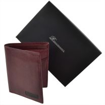 Mens Leather Compact Shirt Wallet by Renaissance Gift Boxed Credit Cards (Burgundy)